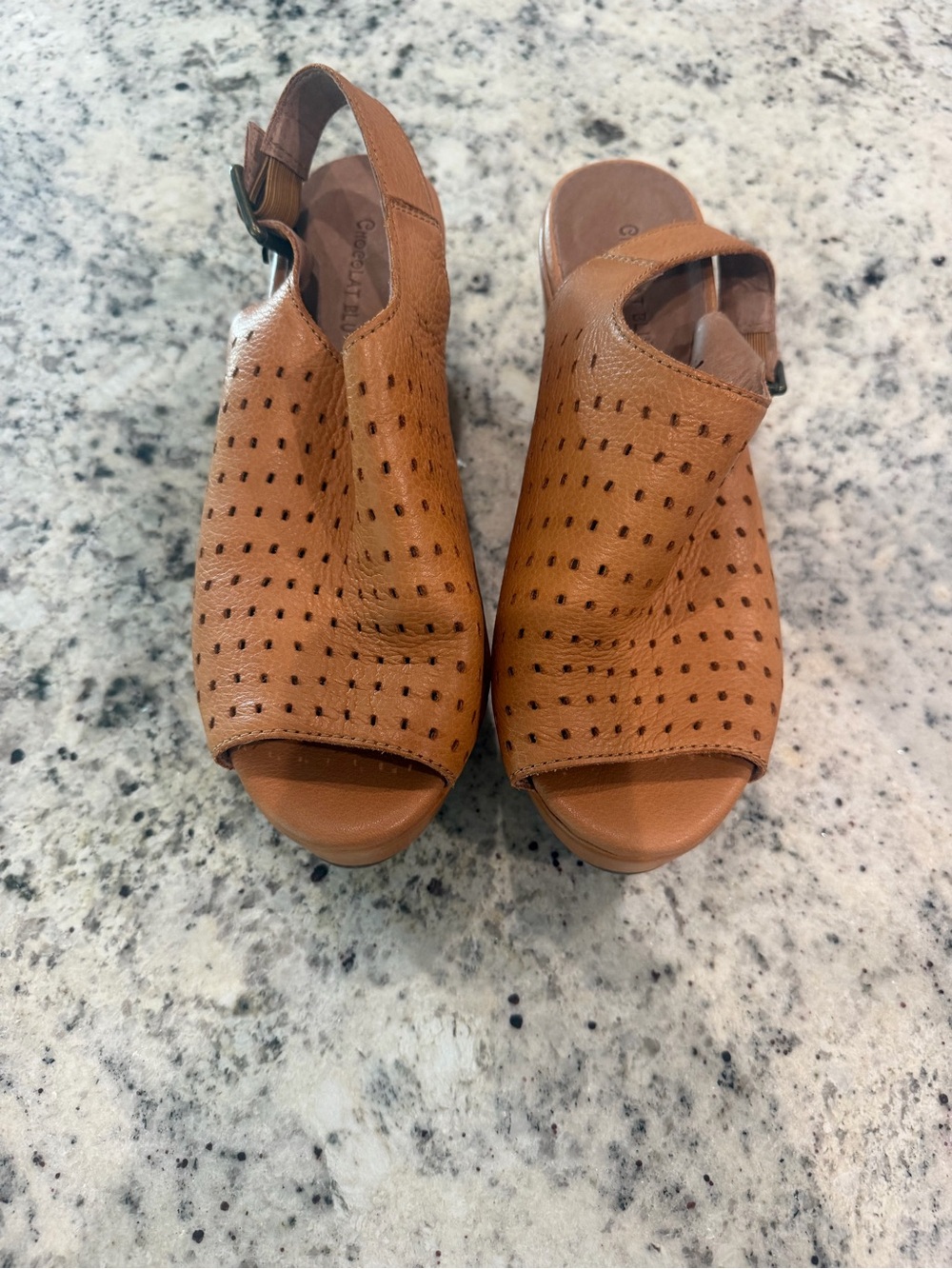 Chocolat Blu leather wedge sandals